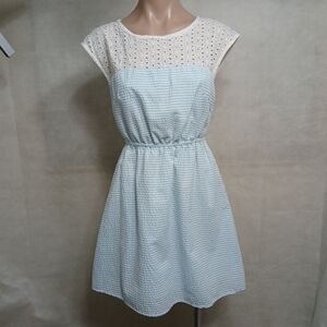 EmmaLee White and Light Blue Eyelet Dress Womens Size Small